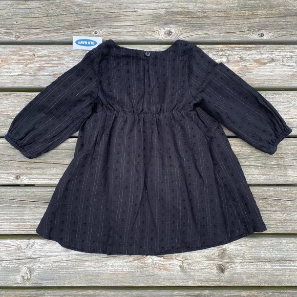 Old Navy Black Swiss Dots Holiday Party Dress with Silver Thread - Picture 2 of 11